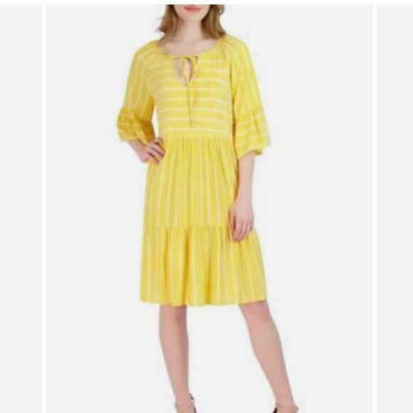 Robbie Bee tiered elbow sleeve boho peaseant cottagecore dress - Picture 3 of 16